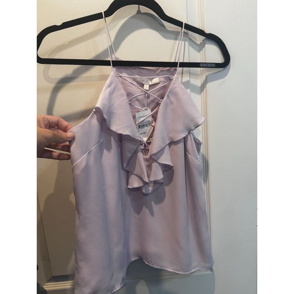 WAYF Purple Moss Ruffle Lace-Up Back Top NWT Size S